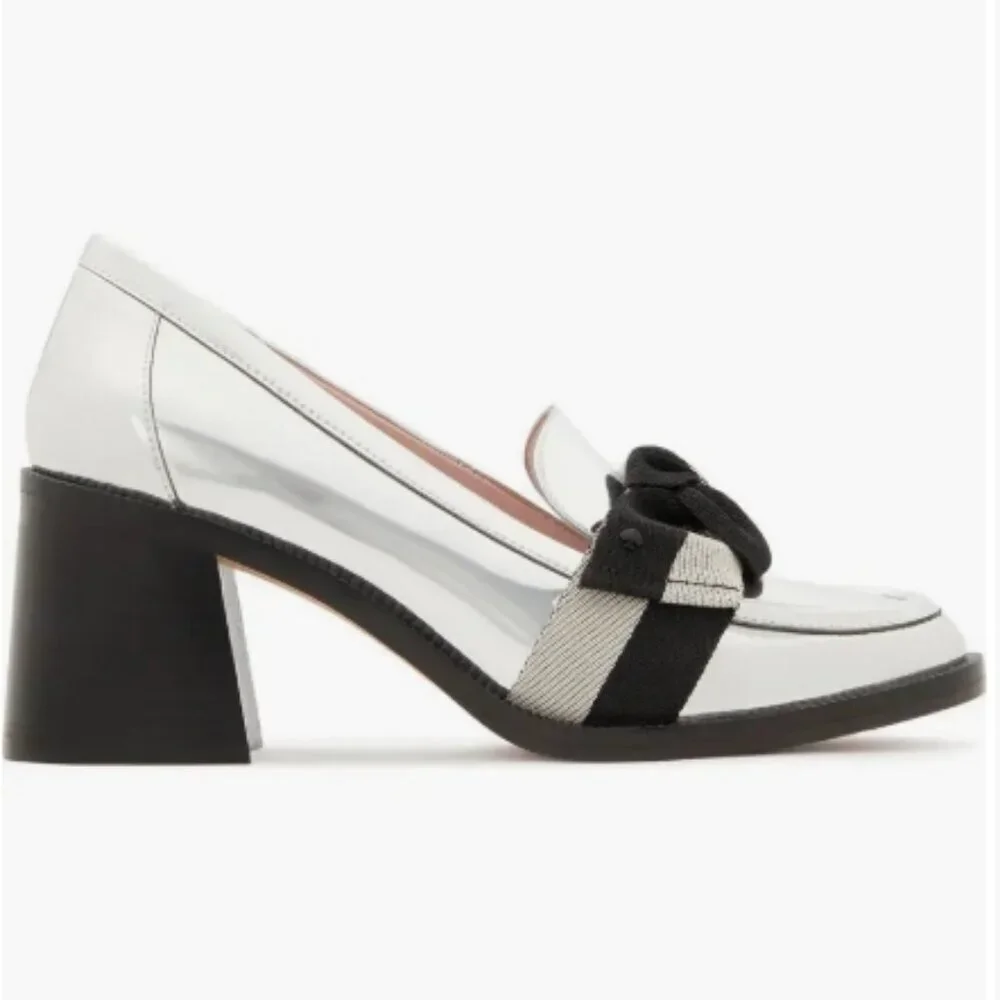 Kate Spade New York Leandra Block Heel Loafers – Silver – Size 9 – NWT